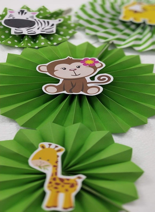 Untumble Jungle Theme Paper Fan Decoration Set for Birthday | Jungle Theme Party Paperfans | 6 Paper Fans in Different Size | Perfect for Jungle Theme Birthday Decoration | Pack of 6 - Image 3